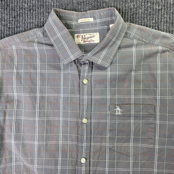 MunsingWear Other - Penguin Munsingwear Shirt Mens XL Gray White Plaid Windowpane Preppy Casual VTG